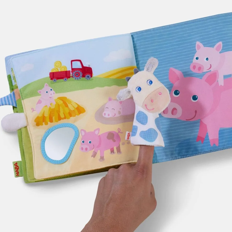 Store HABA Down On The Farm Soft Book With Cow Puppet