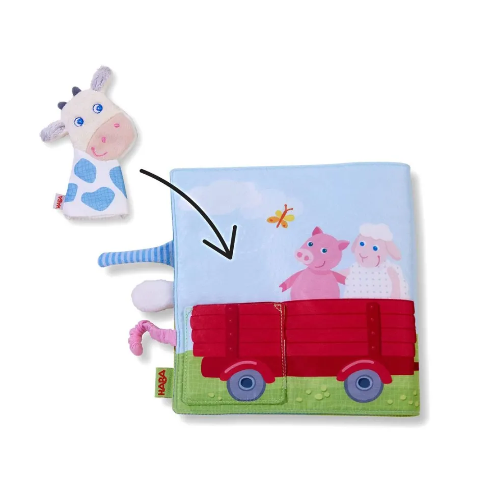Store HABA Down On The Farm Soft Book With Cow Puppet